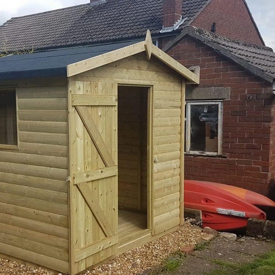 Churnet Valley Garden Furniture Ltd 8 x 6 Feet Apex Shed - Pressure Treated Timber - L182 x W244 x H240 cm in Brown