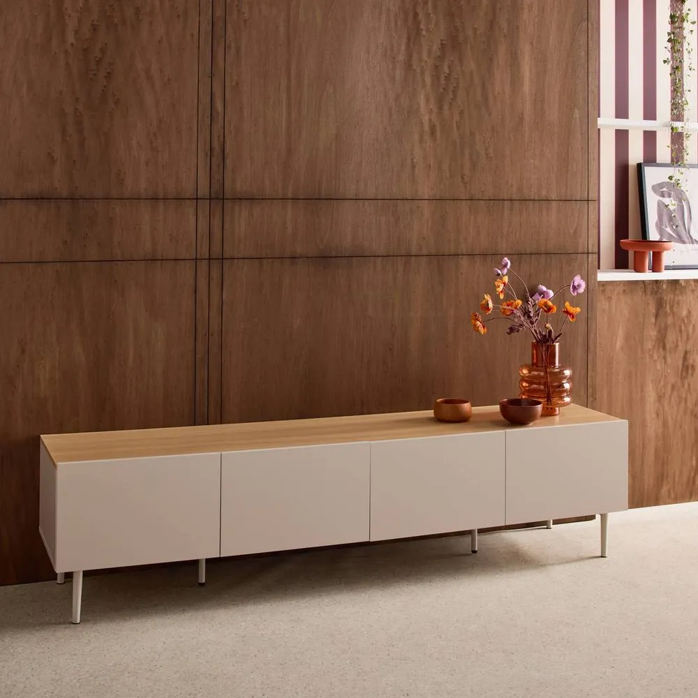 sweeek TV stand metal with wood decor 4 doors 180 cm in Beige 6
