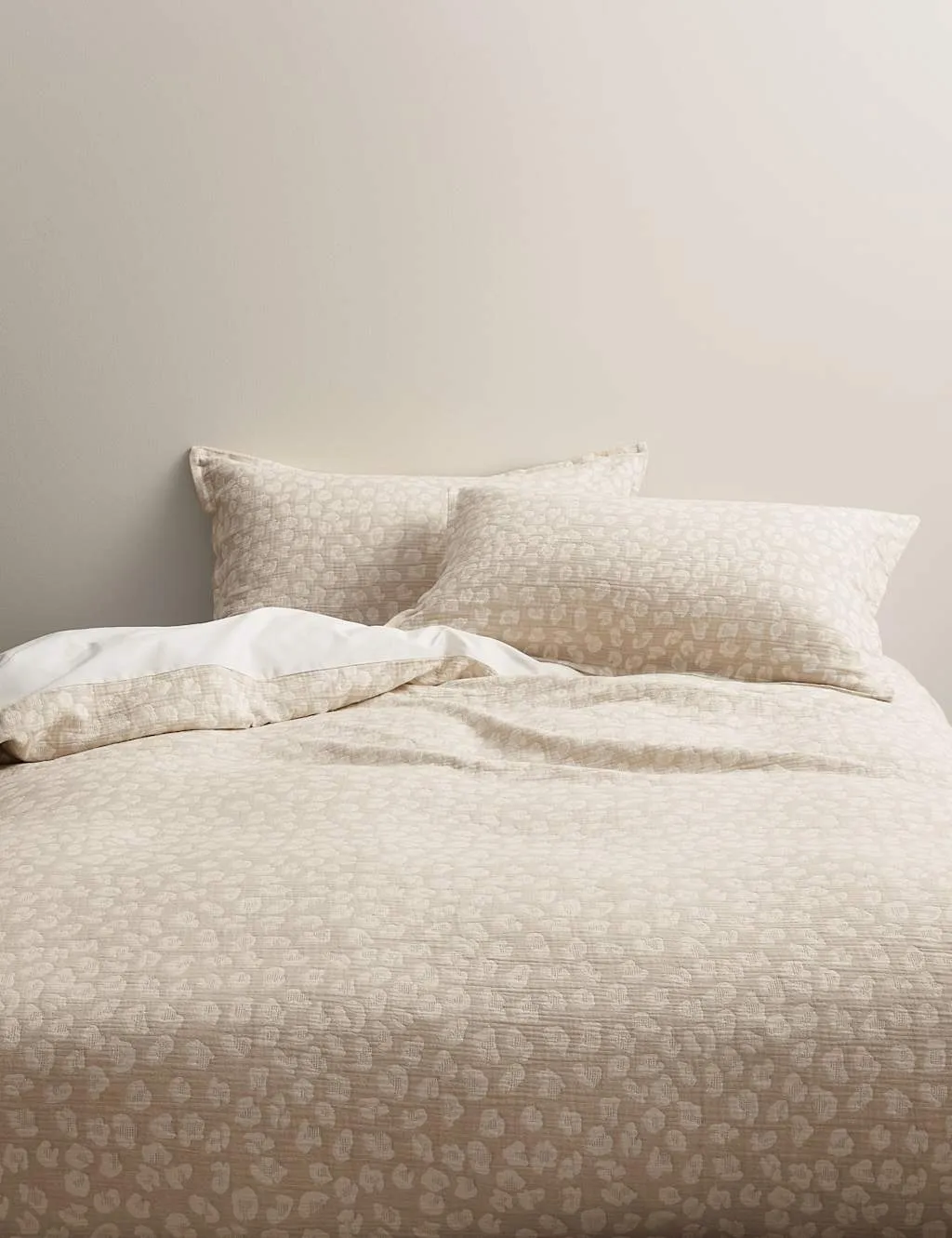 M&S Pure Cotton Leopard Jacquard Bedding Set Natural Mix