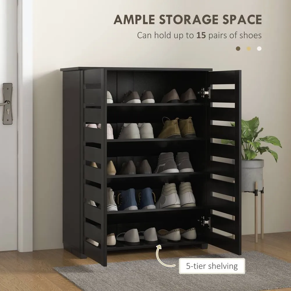 HOMCOM Shoe Storage Cabinet with Slatted Doors for 15 Pairs of Shoes in Black 4