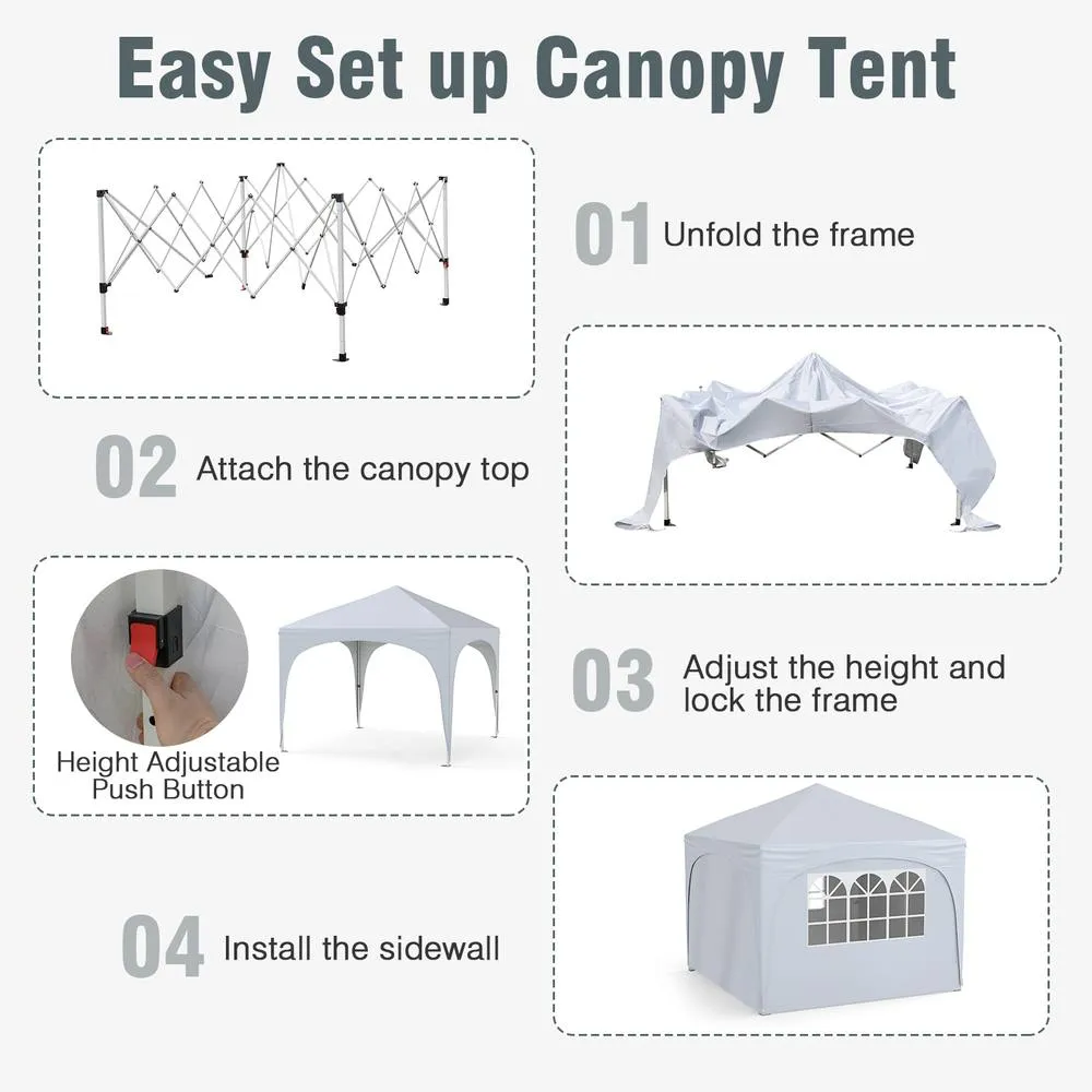 Costway 300 x 300cm Pop up Canopy Tent Foldable Outdoor Beach Sun Shelter in White 6
