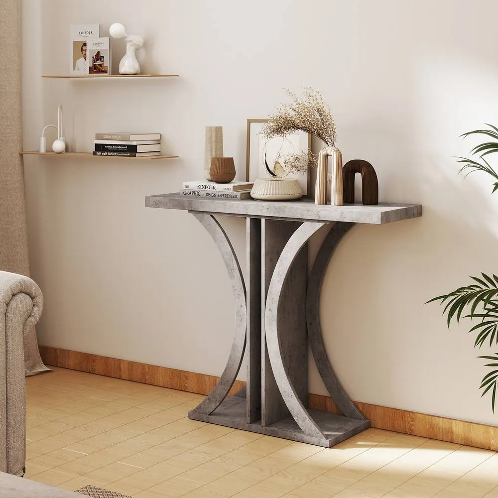 Costway 100 cm Rectangular Entryway Table with Geometric Frame in Grey