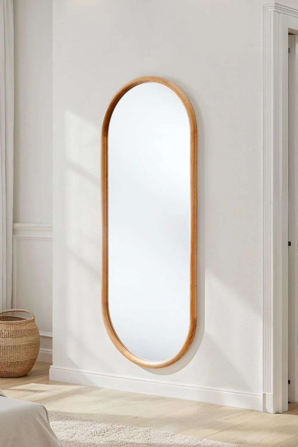 Yearn Mirrors Quebec Solid Oak Full Length Oval Mirror in Light Oak