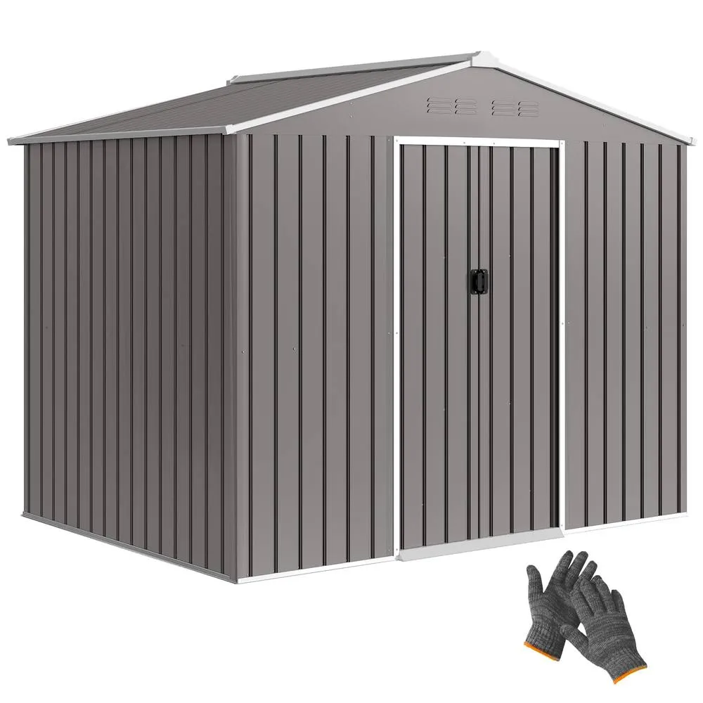 OUTSUNNY 8 x 6ft Garden Storage Shed with Double Door, Grey in Dark Grey 2