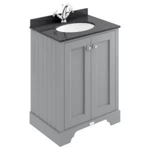 Bayswater Victrion Plummett Grey Traditional Freestanding Vanity Unit & Black Marble Top Basin - 600mm