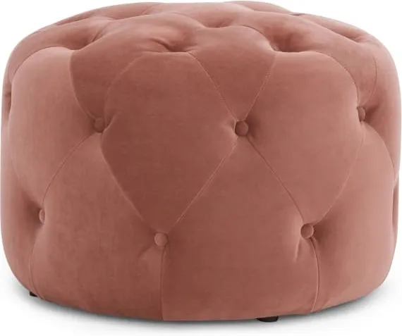 Hampton Small Round Pouffe, Blush Pink Velvet 