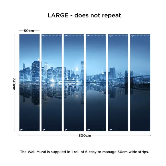 City Night Skyline Blue Wall Mural 4