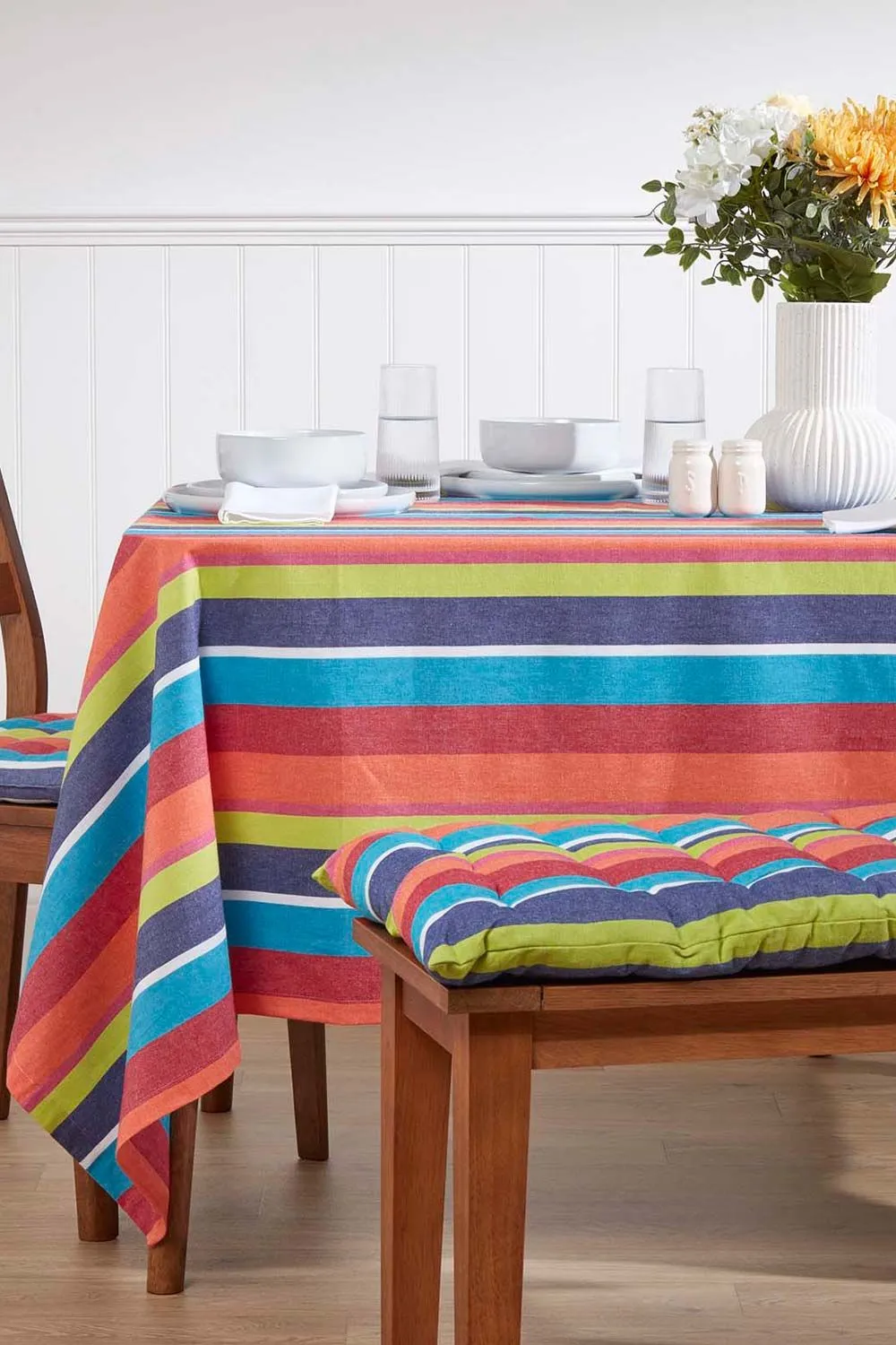 Homescapes Garden Bench Cushion Luxury 2 Seat Cotton Multi Striped Indoor Outdoor Pad 2