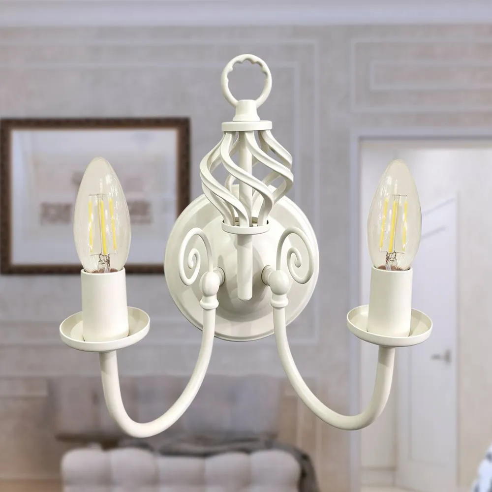 First Choice Lighting Set of 2 Barley Twist - Cream Wall Lights 3