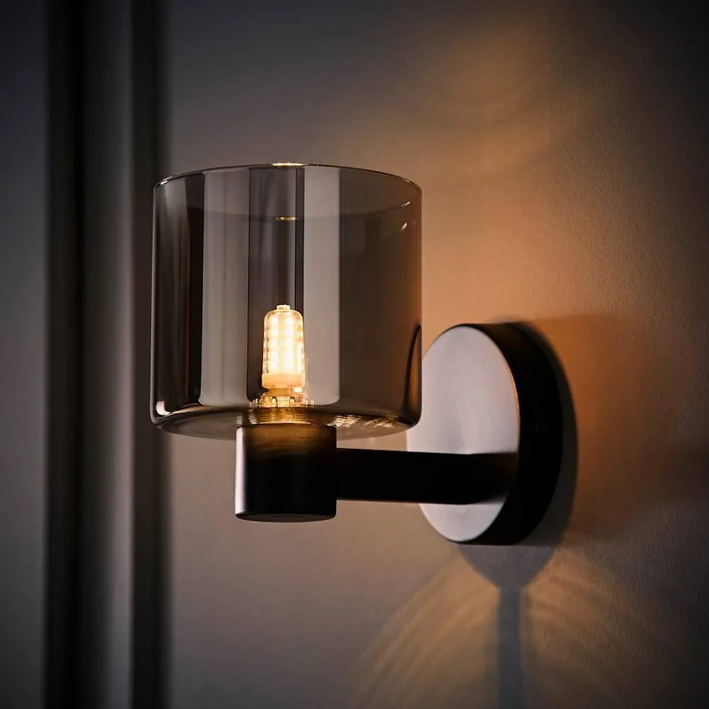 ValueLights Demi Pair of Smoked Glass Cup Wall Lights in Black 4