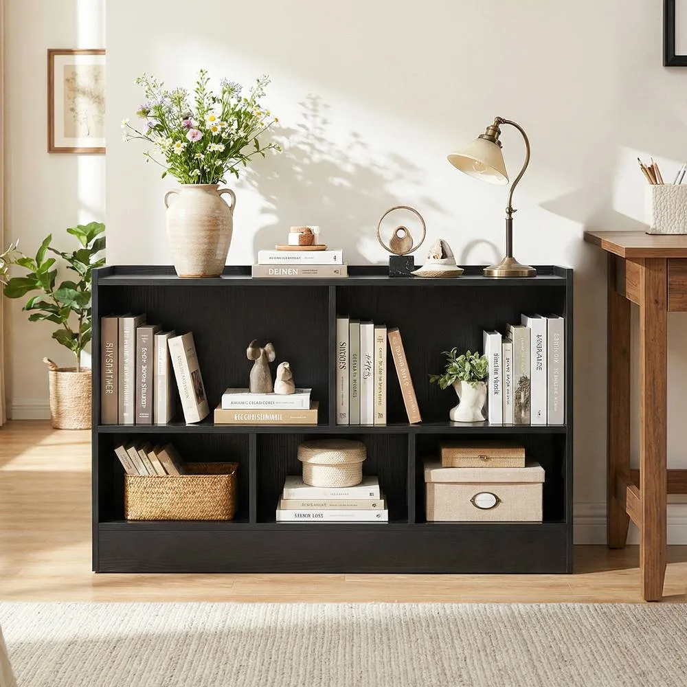 Costway 2-Tier Bookcase 5 Cubes Storage Cube Bookshelf Wooden Display Shelf in Black 3