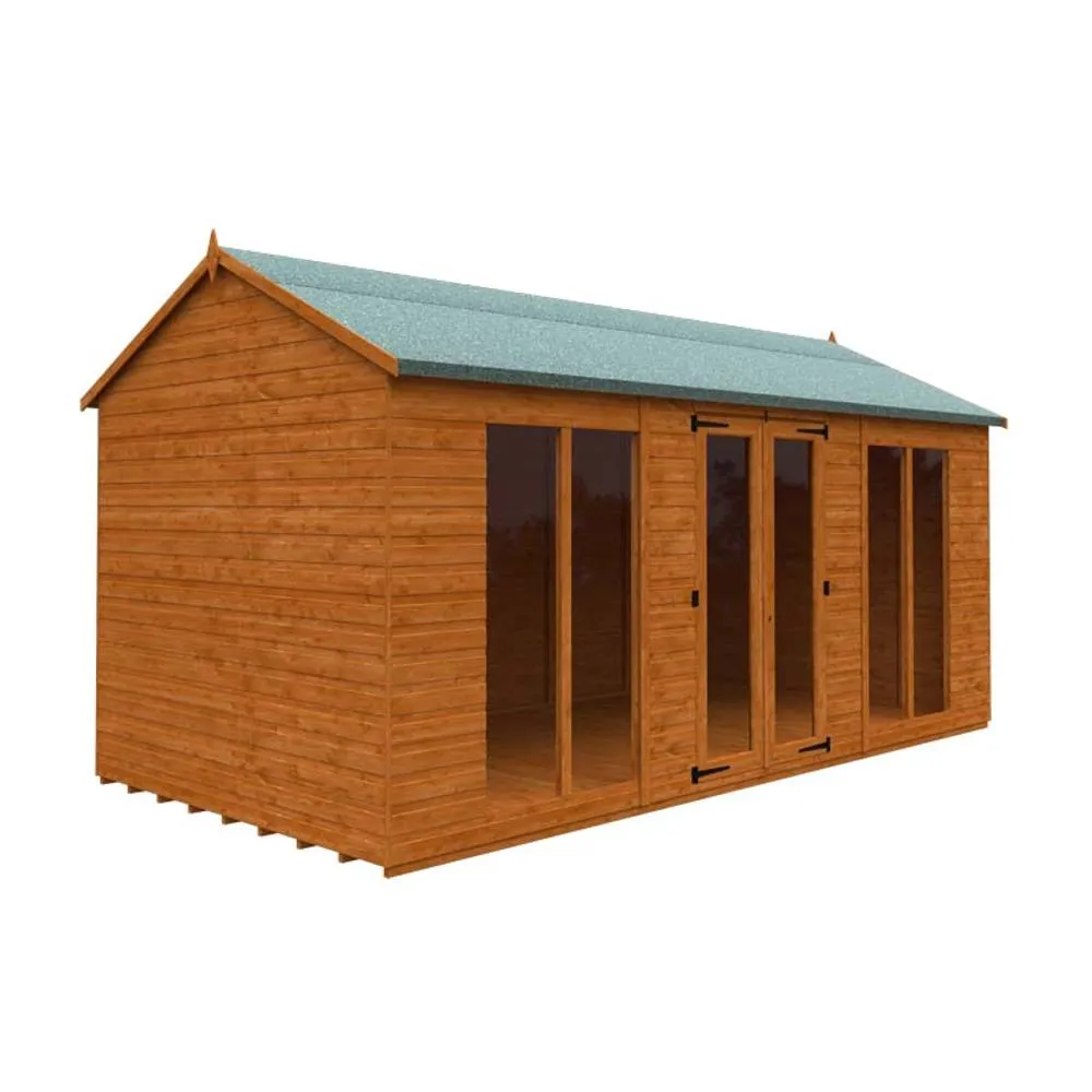 Buttercup Farm 16x8 Feet Full Pane Workman Apex 12mm Shed - Solid Wood/Softwood/Pine in Burnt Orange