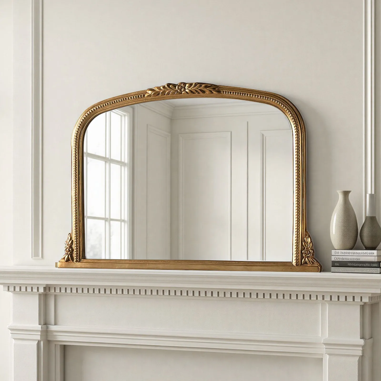 Yearn Mirrors Beaded Overmantle Mirror Gold Bevelled 101(w)x66cm(h) 2