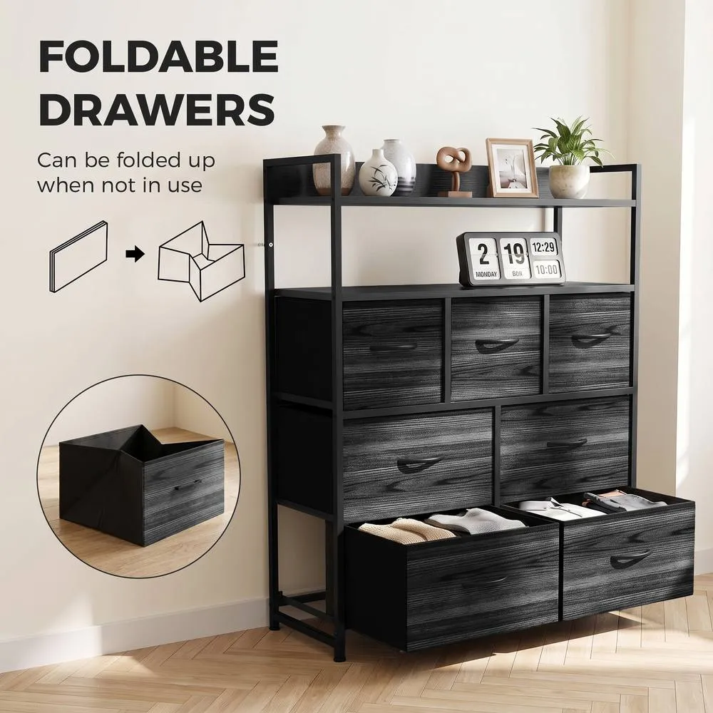 HOMCOM Chest of Drawers, Bedroom Fabric Dresser, Black Wood-Effect 6