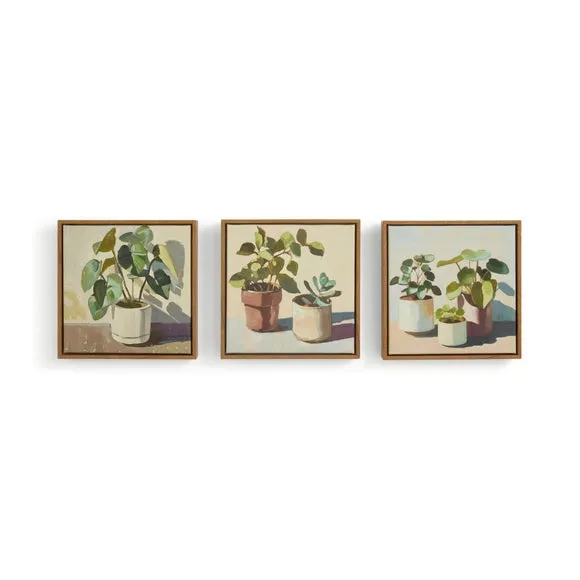 Set Of 3 Abstract Neutral Botanical Framed Canvases 3