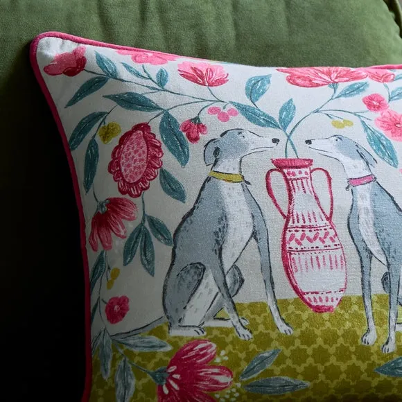 Floral Dogs Cotton Square Cushion 2