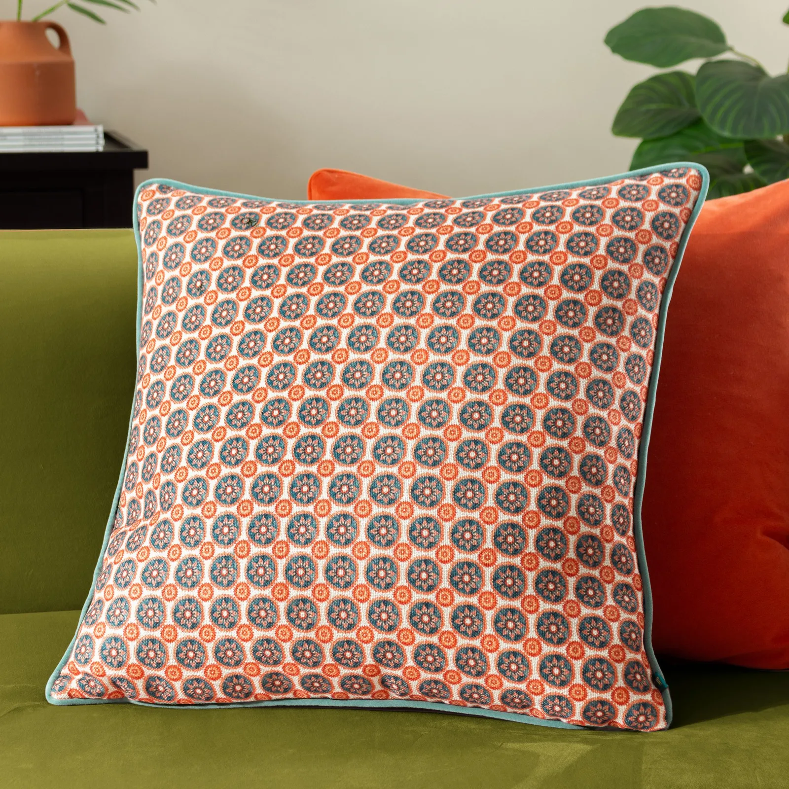 Wylder Tropics Onika Geometric Square Cushion in Blue