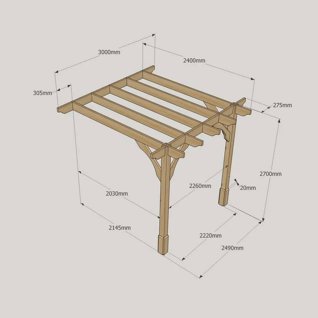 Rutland County Garden Furniture Ltd Wall Mounted Premium Pergola, Wood, L240 x W300 x H270 cm, Light Green in Brown 6