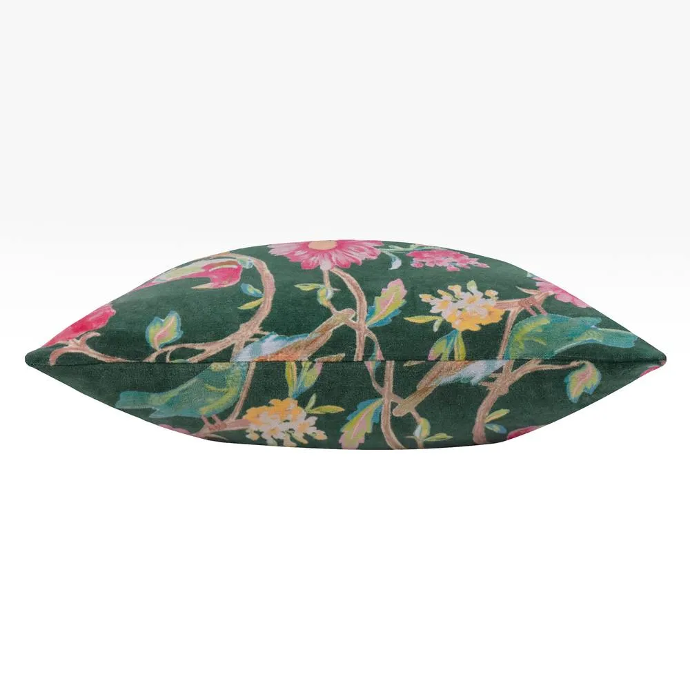 Wylder Aviary 100% Cotton Velvet Cushion in Dark Green 3