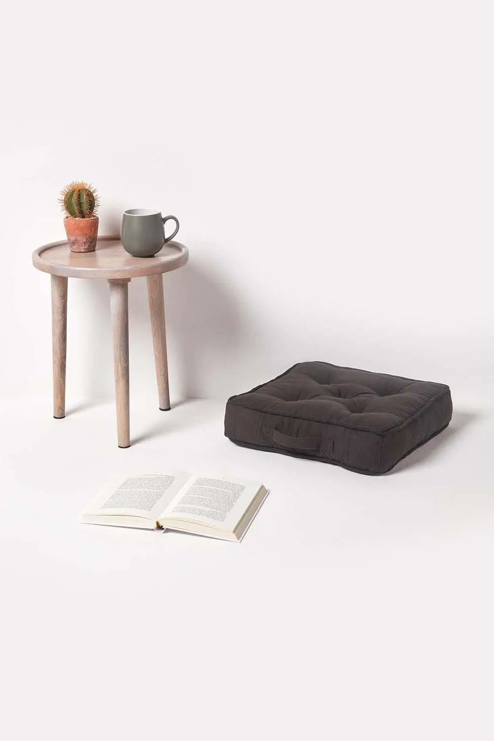 Homescapes Rajput Ribbed Cotton Floor Cushion in Black 2