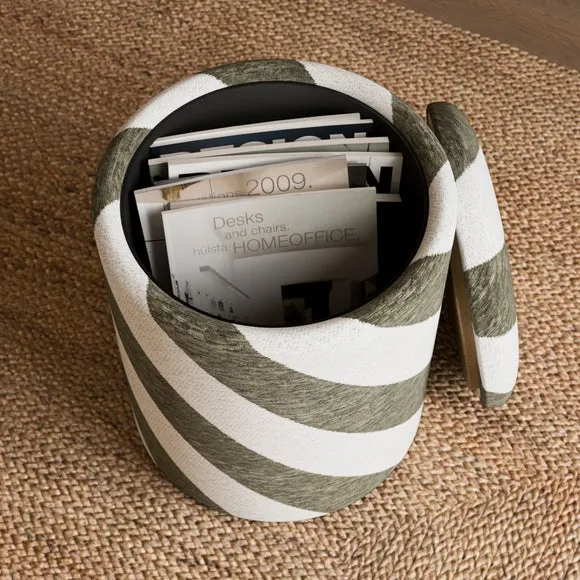 Diagonal Stripe Chenille Round Tray Table Storage Footstool 3