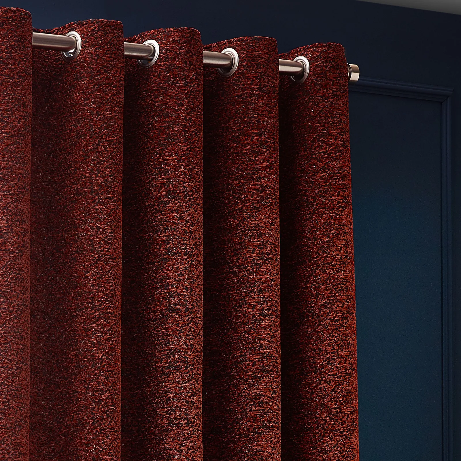 Paoletti Galaxy Velvet Chenille Eyelet Curtain Pair in Copper 3