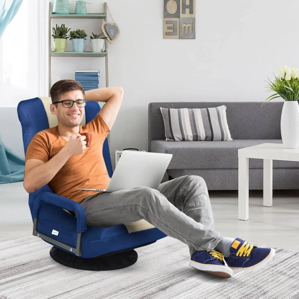 Costway Swivel Folding Floor Gaming Chair Adjustable 6-Position Floor Chair in Navy 4