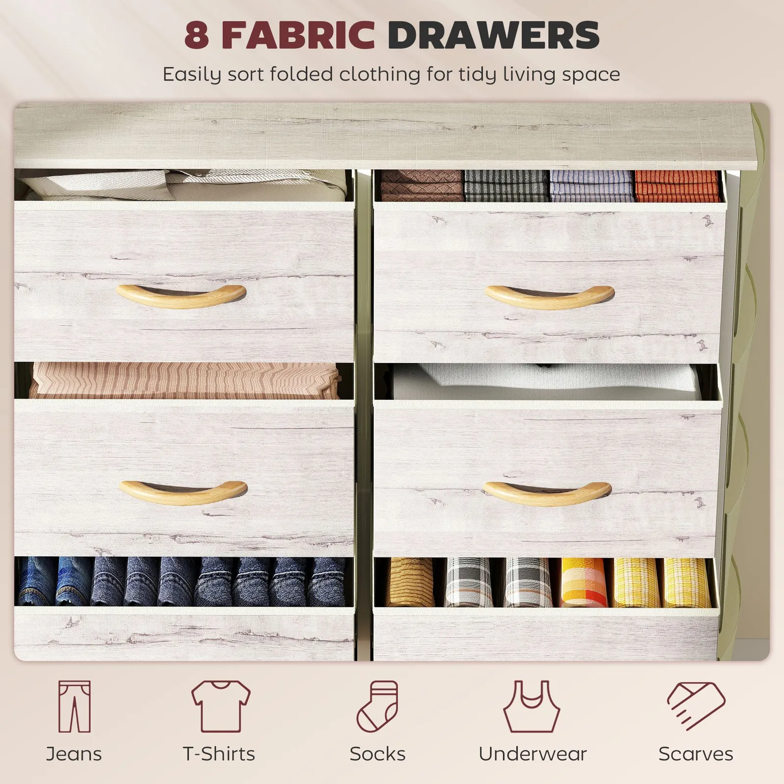 HOMCOM Fabric Chest of Drawers, Drawer Dresser for Bedroom in Natural 4