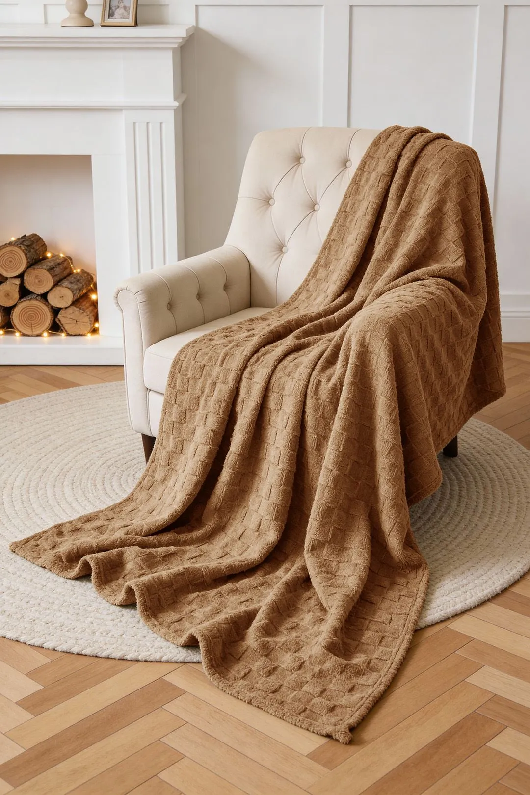 Living and Home Reversible Soft Checkered Throw Blanket in Light Brown