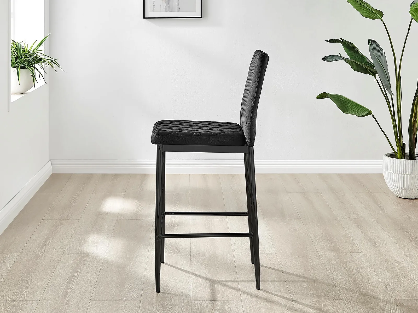 FurnitureboxUK Set of 2 Milan Soft Touch Hatched Velvet Padded Counter Stools With Black Metal Legs 4