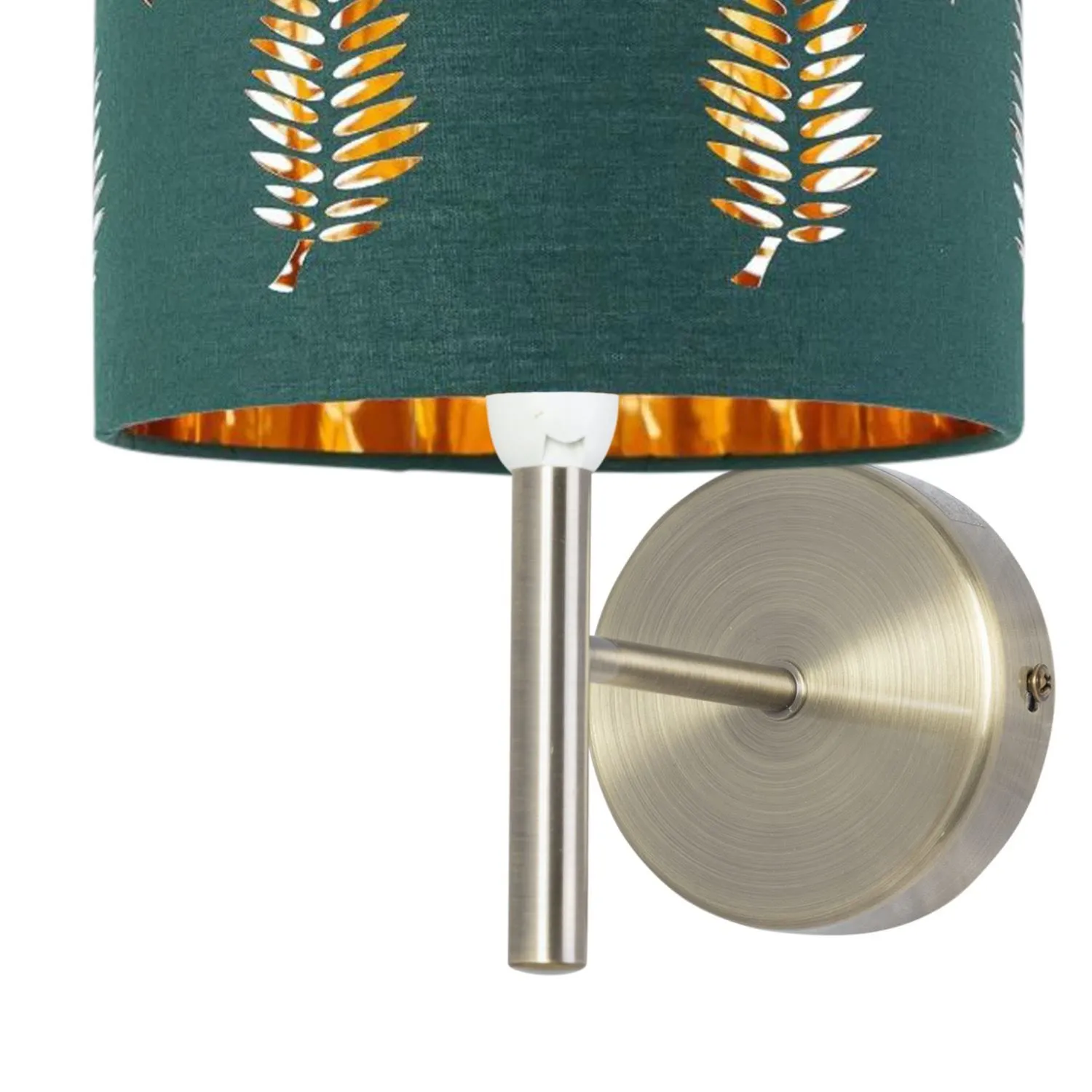 First Choice Lighting Brea - Antique Brass Wall Light with Dark Green Fern Shade in Gold 2