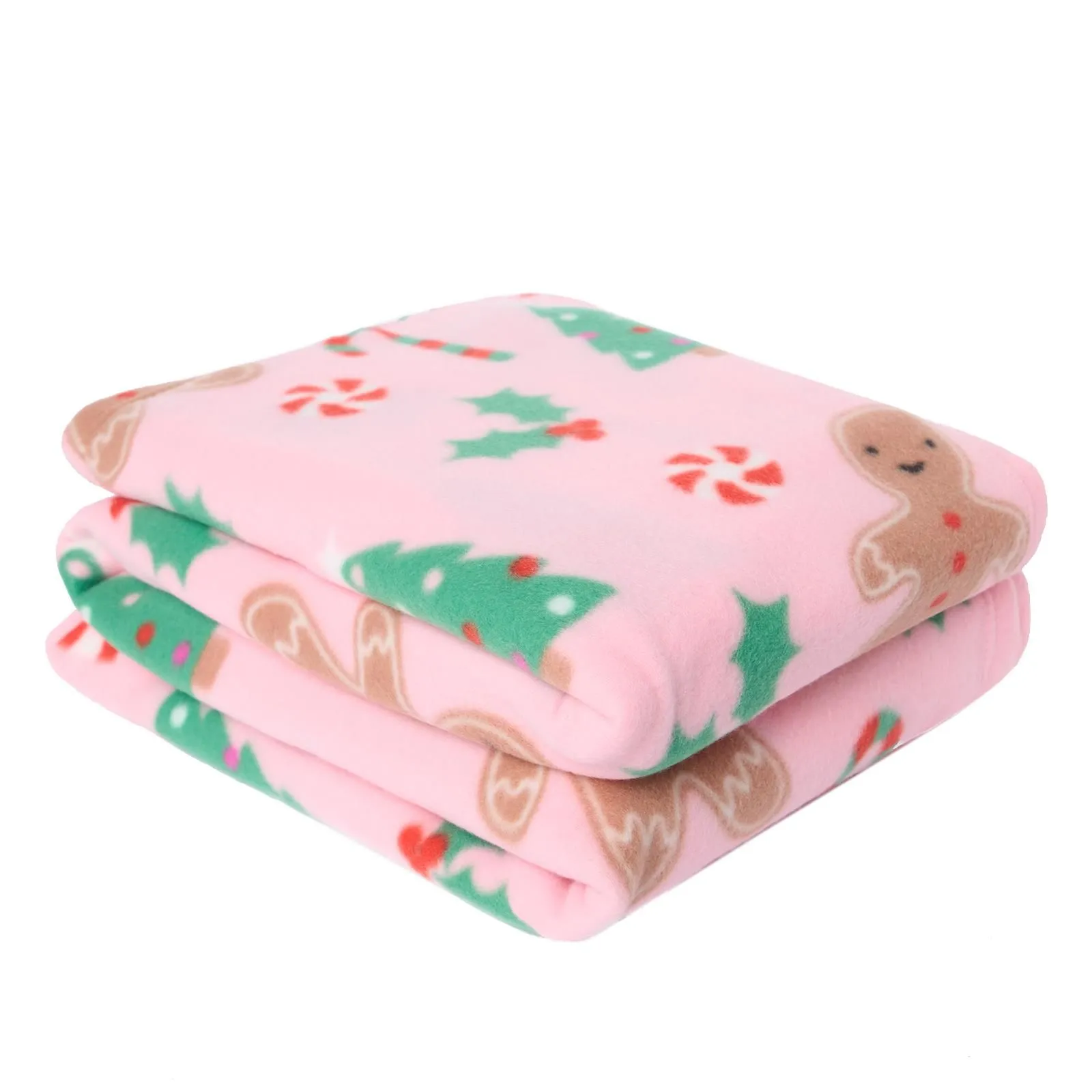 OHS Xmas Throw Over Bed Blanket Gingerbread Man Soft Warm in Pink