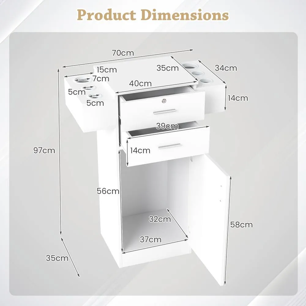 Costway Beauty Salon Storage Cabinet Locking Beauty Styling Equipment Station in White 2