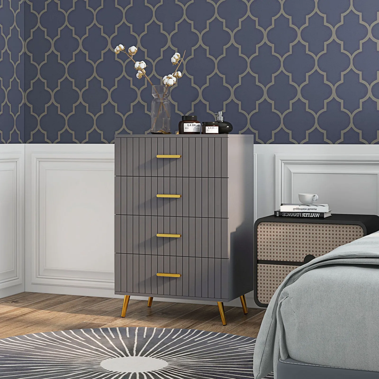 HOMCOM Bedroom Chest of Drawers, Modern Drawer Dresser, Storage Drawer Unit with Aluminium Legs in Dark Grey