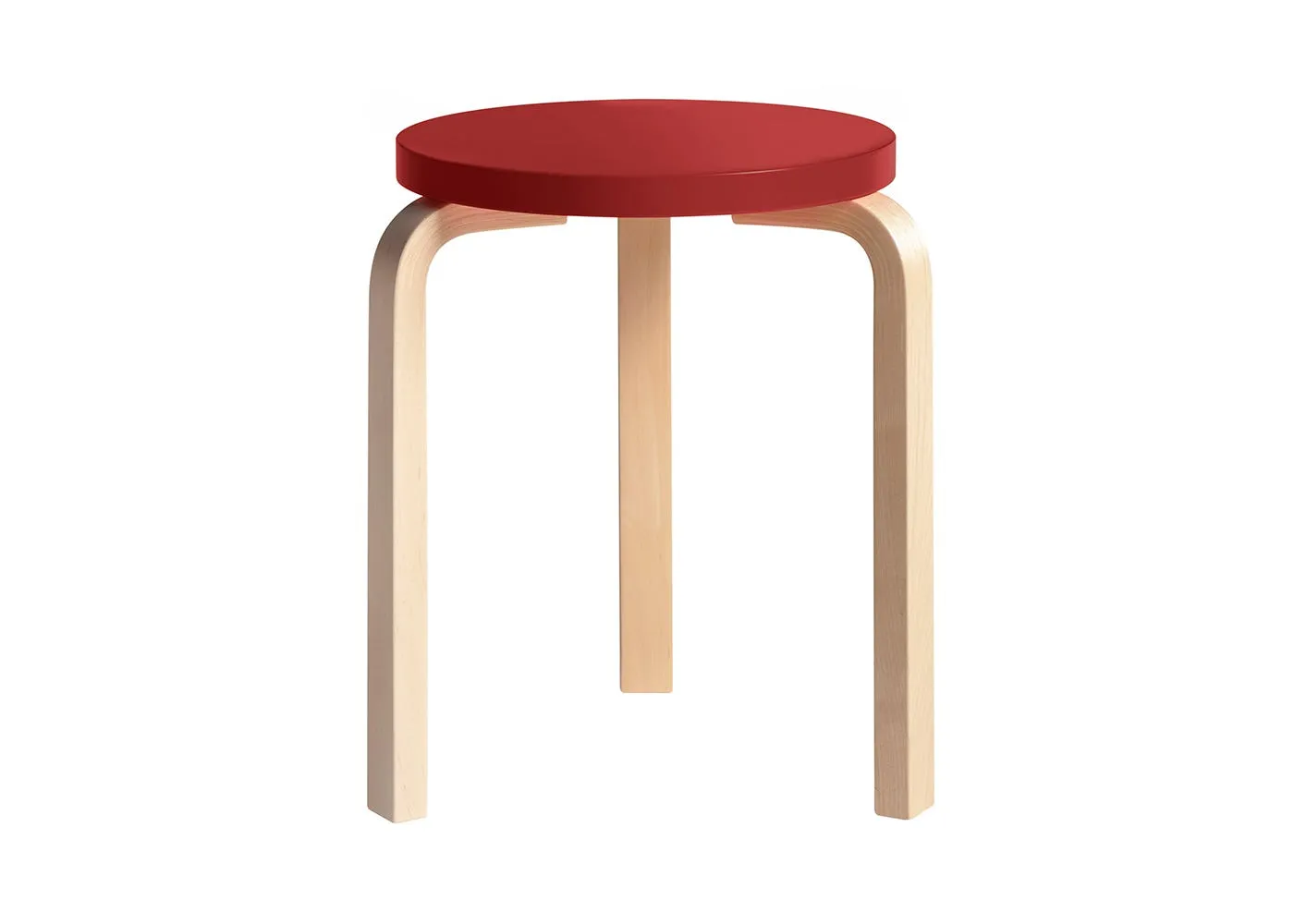 Artek Stool 60 Natural Lacquered Birch Red Lacquered