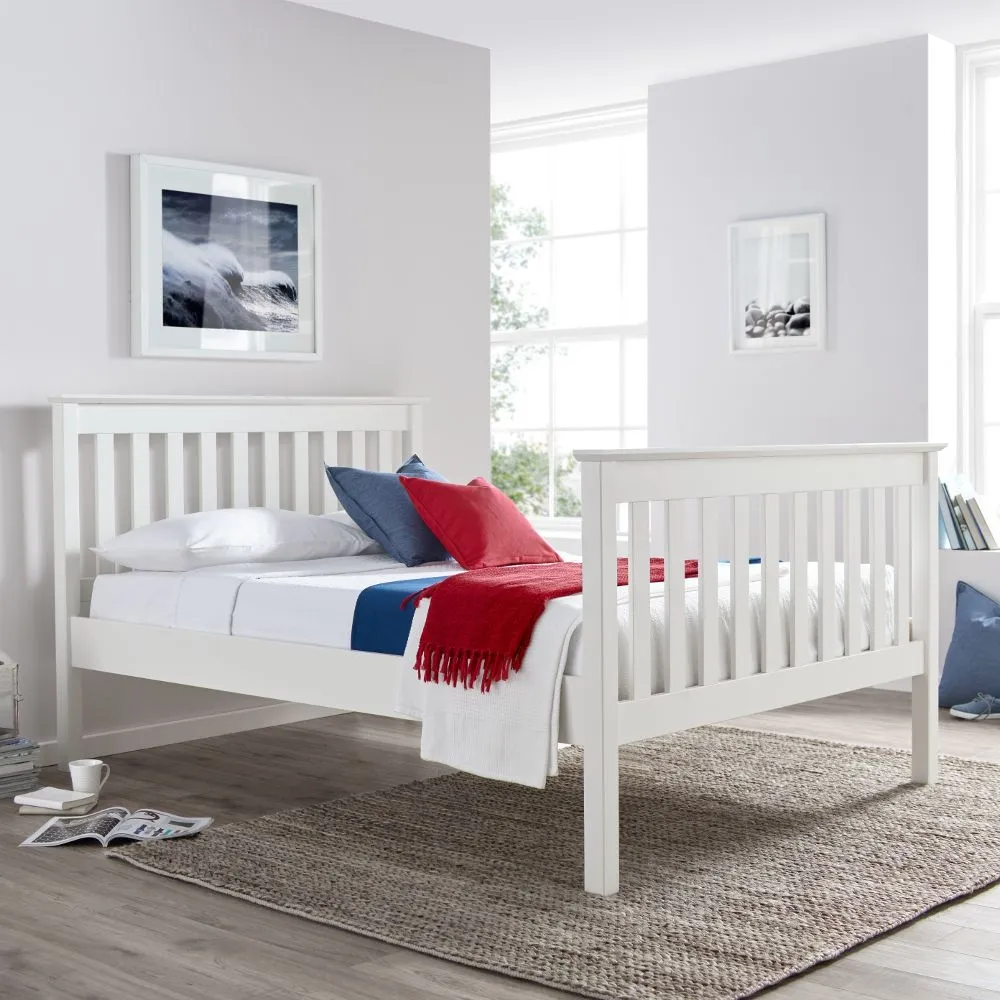 Solid Pine Wooden Bed Frame 5ft King Size Lisbon White Finish