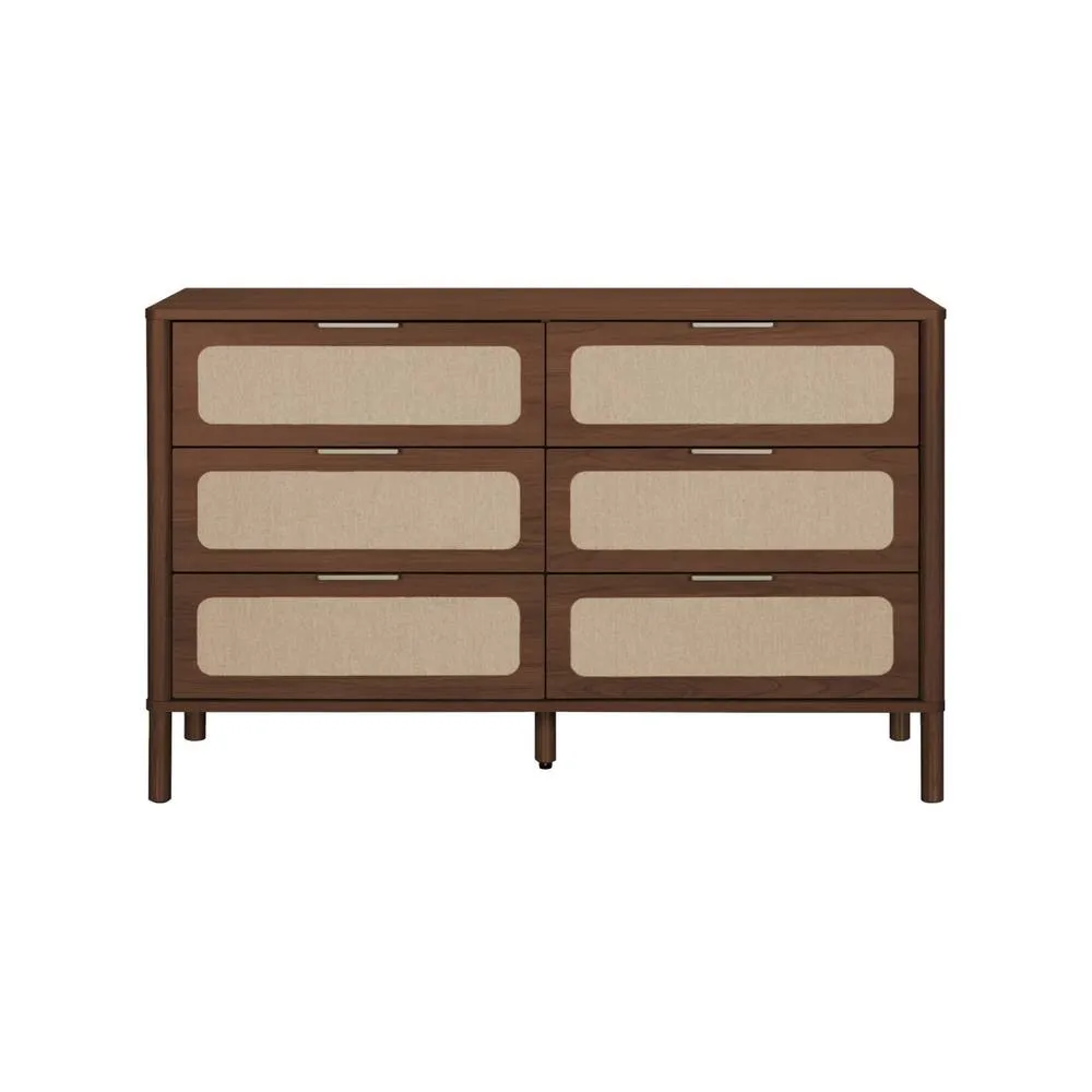 sweeek Vintage chest of drawers with wood decor & cane, 6 drawers in Dark Brown 4
