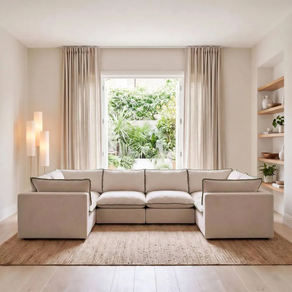 FurnitureboxUK Echo Linen-Look Fabric 5 Seater U-Shaped Modular Corner Sofa 2