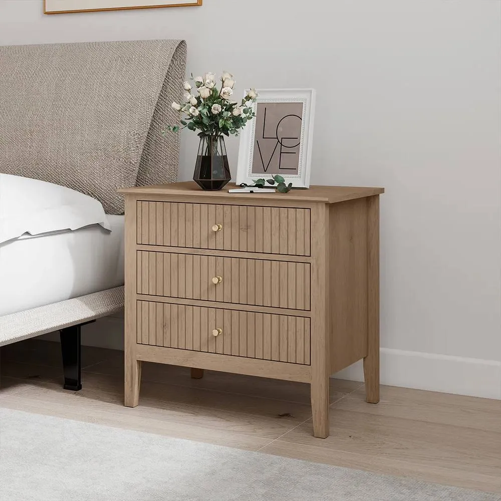 Melody Maison Chest Of Drawers & Pair Of Wide Bedside Tables - Hales Pale Wood Range in Light Brown 6