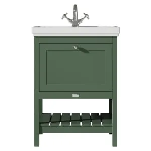 Bayswater Hartleigh Hunter Green Traditional Freestanding Vanity Unit & 1 Tap Hole Traditional Recessed Basin - 600mm