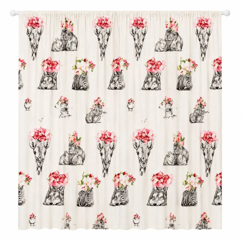 Smart Living Sketch Line Curtains Pair with Tie Backs - Animal Floral Print 4