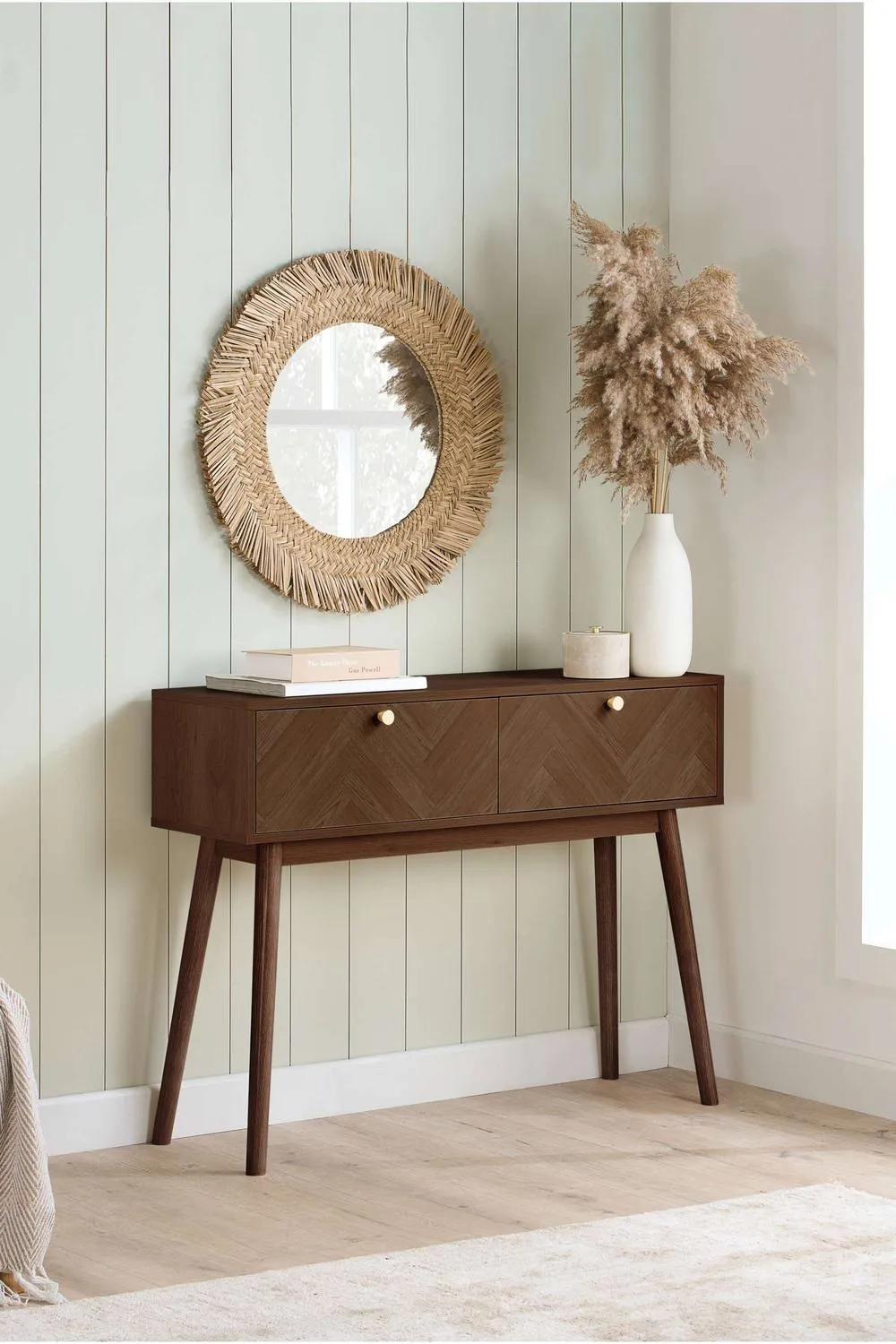 Birlea Herringford Console Table Hall Dressing Table Walnut Parquet Design in Brown