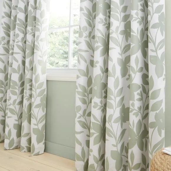 Ava Floral Polycotton Blackout Eyelet Curtains 4