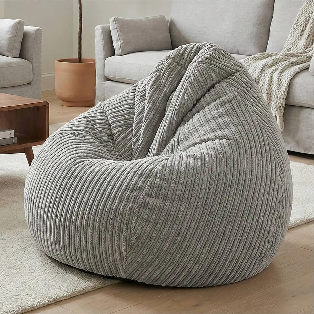rucomfy Beanbags rucomfy Jumbo Cord Slouchbag - Indoor Classic Bean Bag for Adults in Light Grey