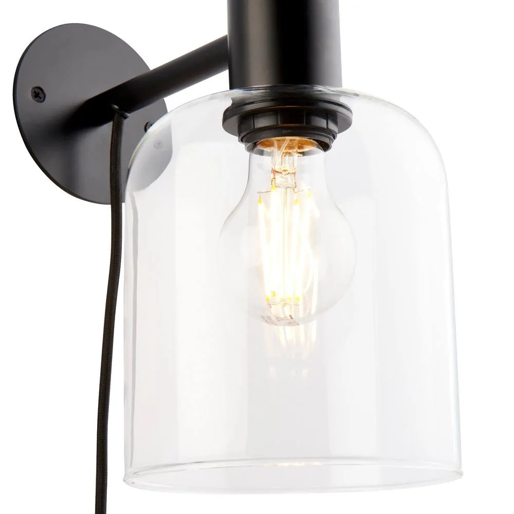 First Choice Lighting Maxton - Black with Clear Glass Plug In Wall Lamp 6