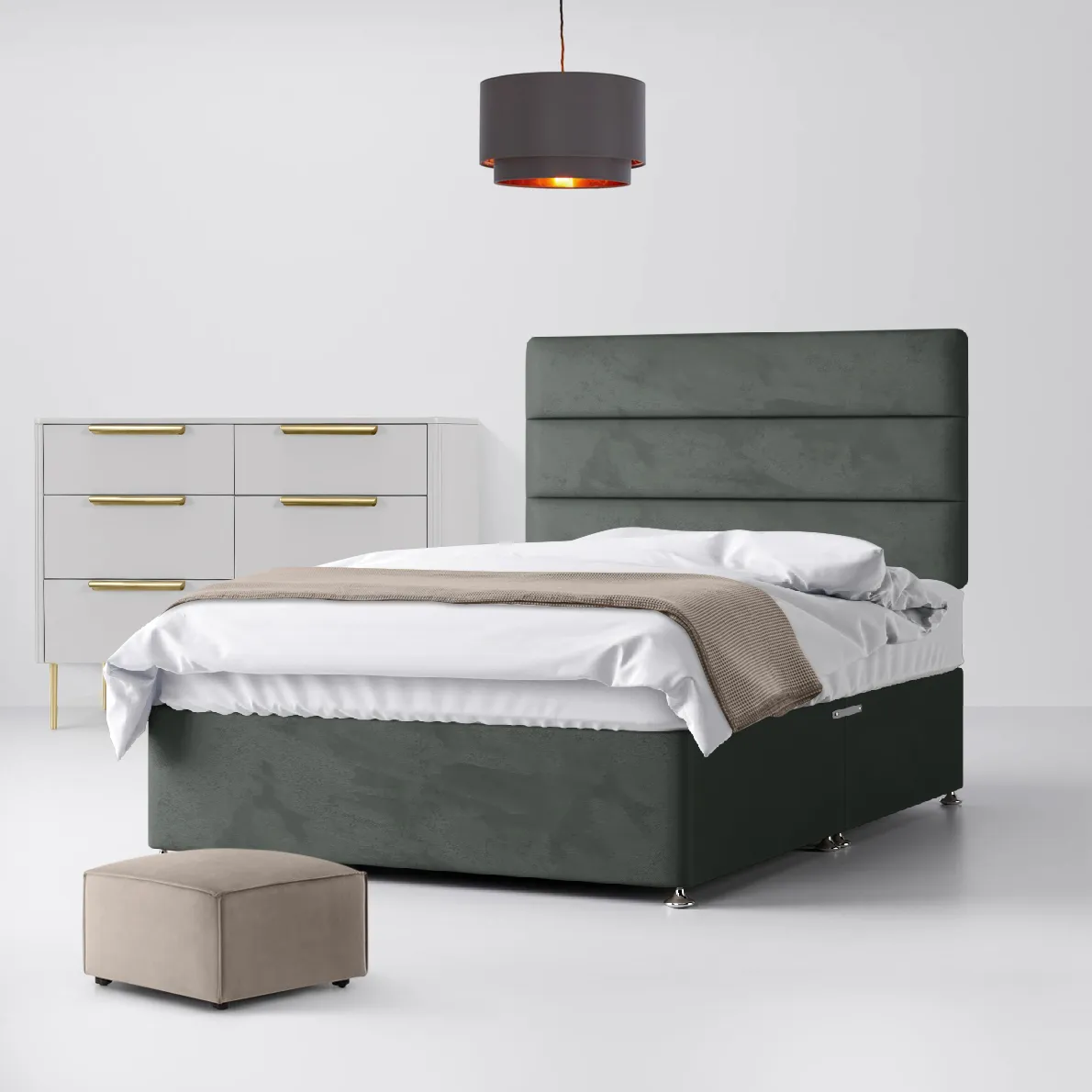 Cornell Lined Graphite Velvet Fabric No Drawer Divan Bed - 4ft Small Double