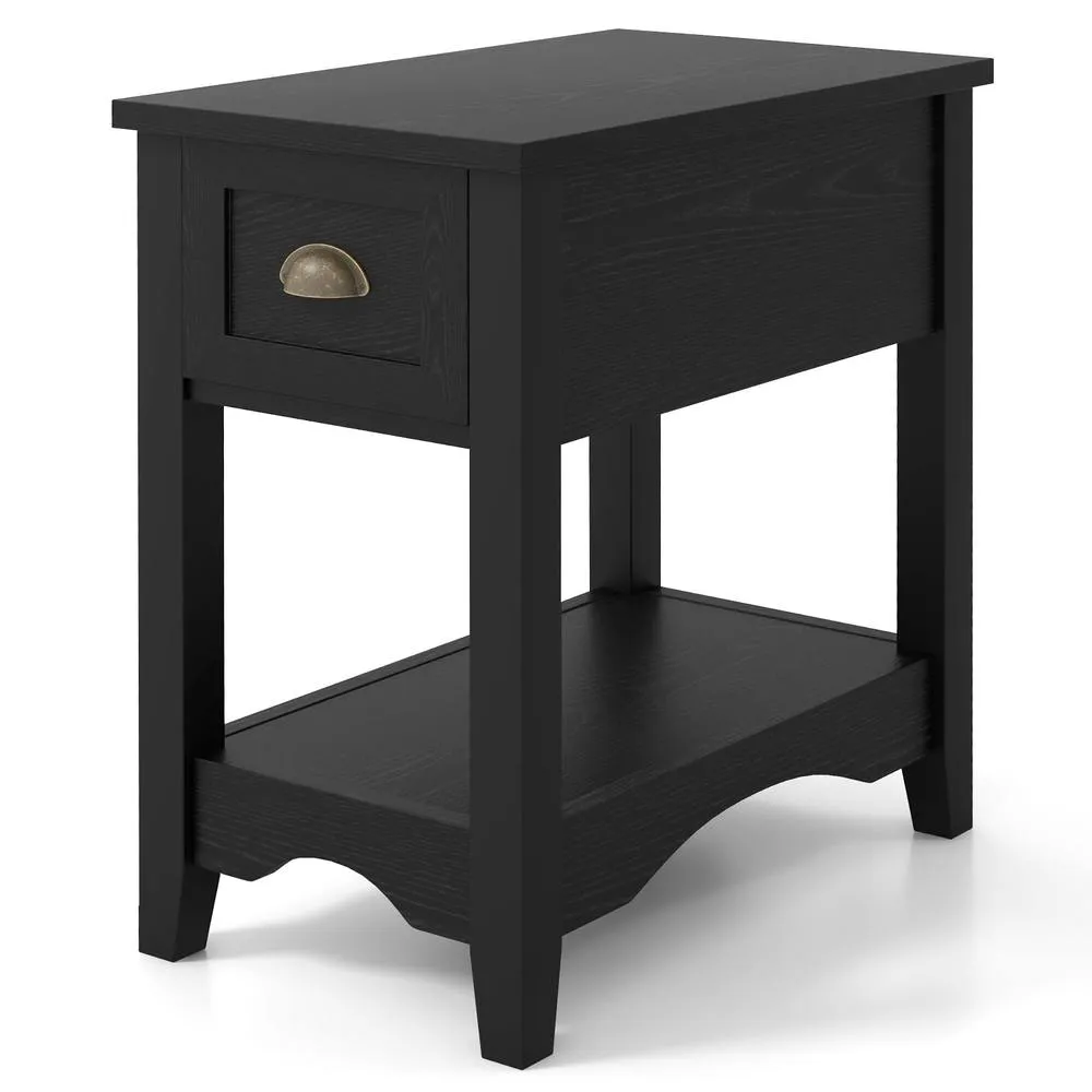 Costway Side End Table Retro Side Table Rectangular Nightstand-Black in Black