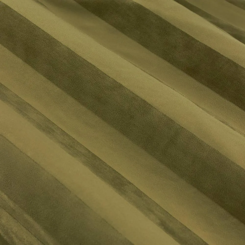Paoletti Regency Stripe Velvet Fully Lined Eyelet Curtain Pair in Olive 5
