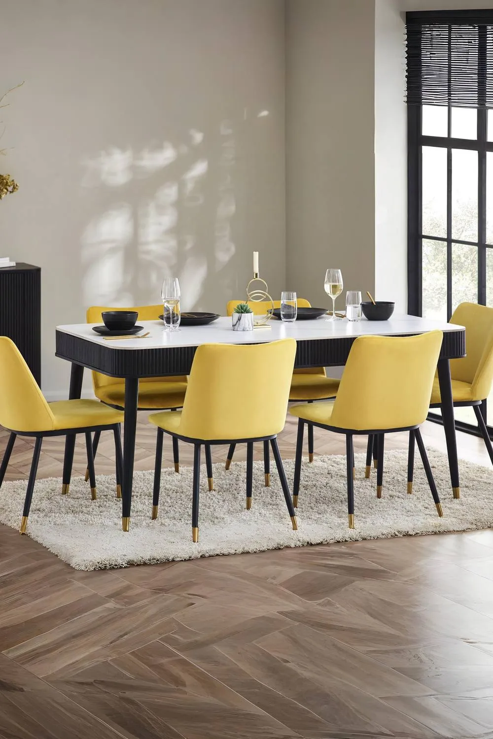 Julian Bowen Louis Rectangular Stone Top 4-6 Seater Dining Table with 2 Drawers in White 2