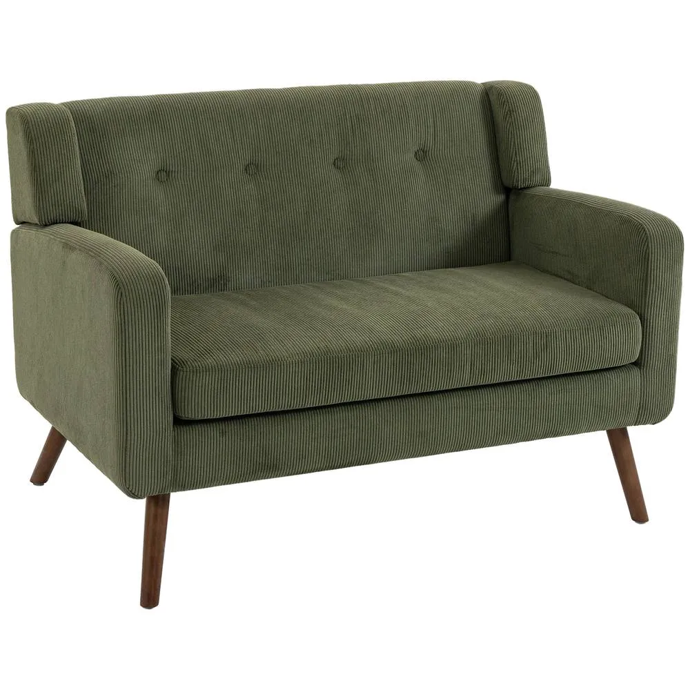 HOMCOM 2 Seater Sofa, 118 cm Corduroy Small Loveseat Sofa, Dark Green